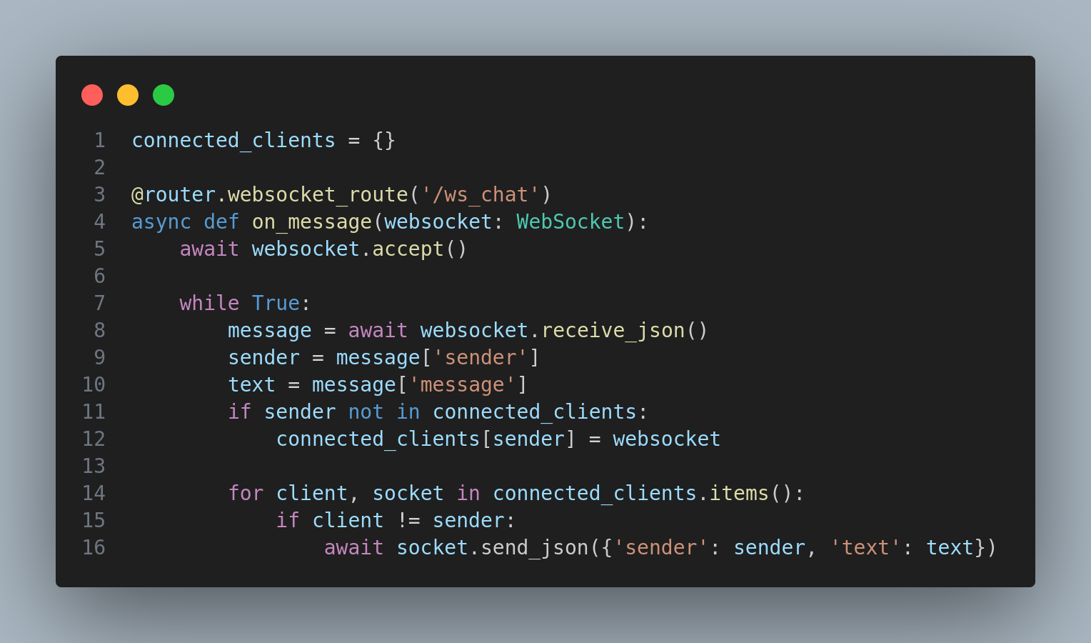 Implementação da completa do endpoint WebSocket