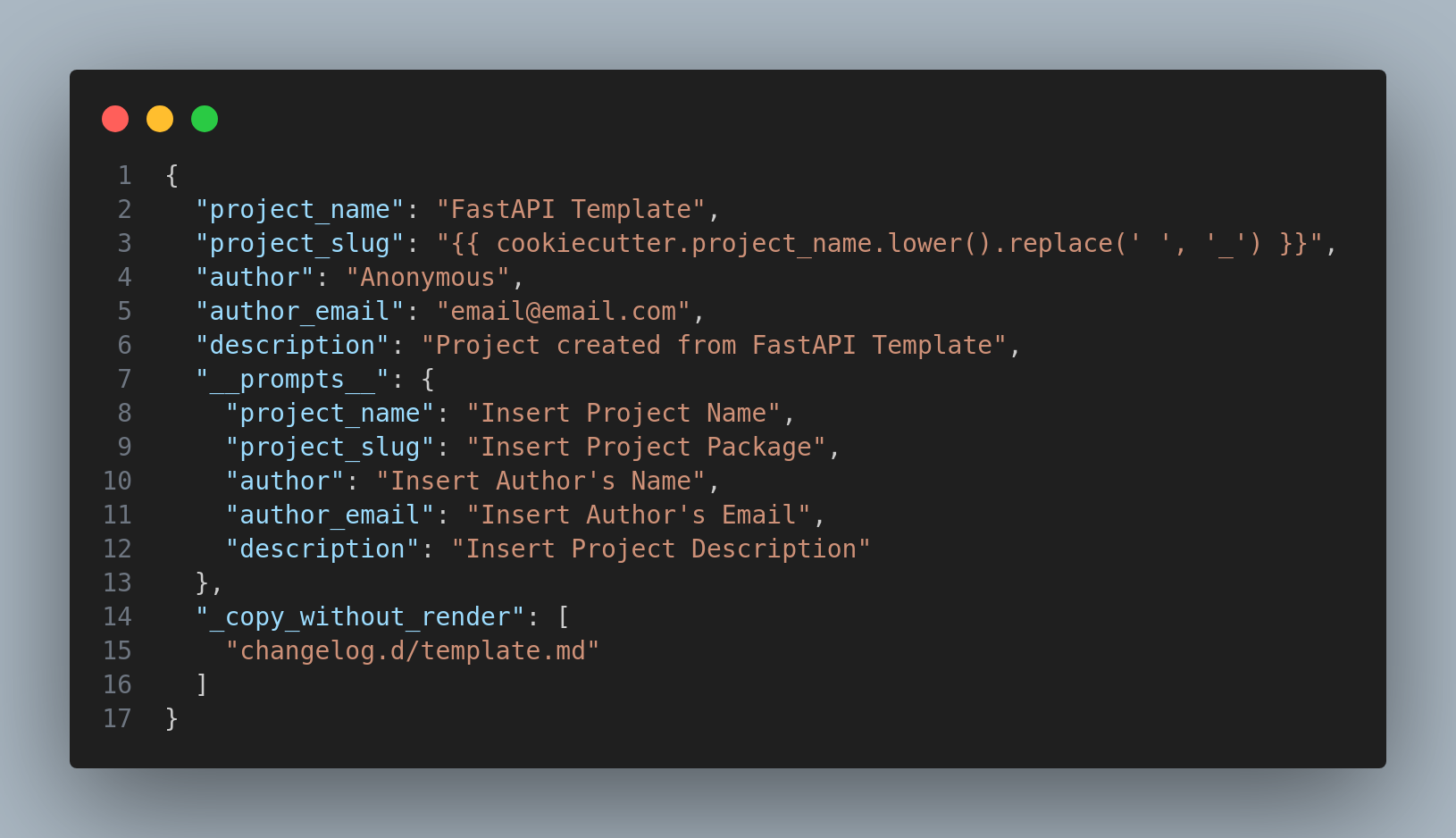 Conteúdo do cookiecutter.json Conteúdo do cookiecutter.json