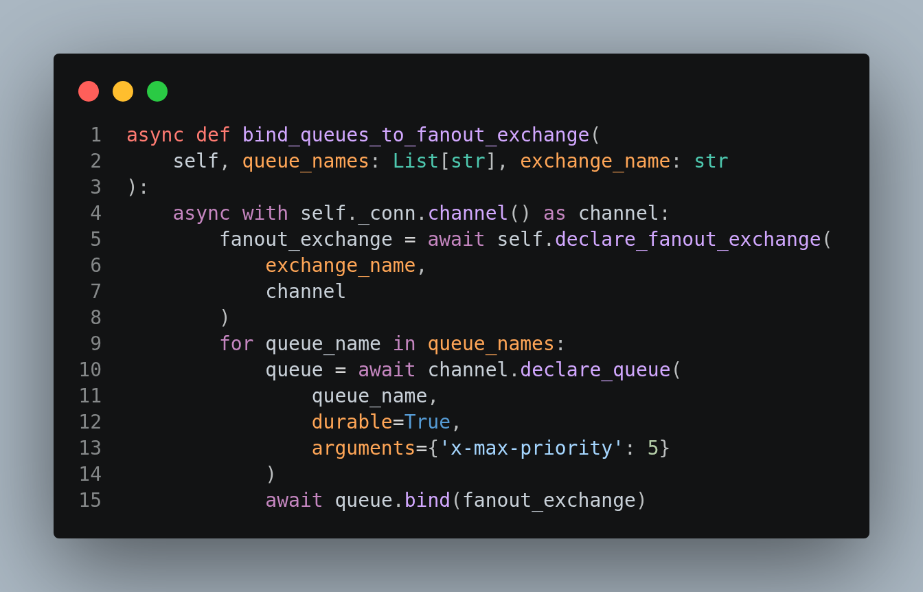 Método Bind Queue to Fanout Exchange Ajustado